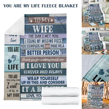 

You Are My Life Fleece Blanket Letter Printed Warm Blanket for Sofa Bed Hogard