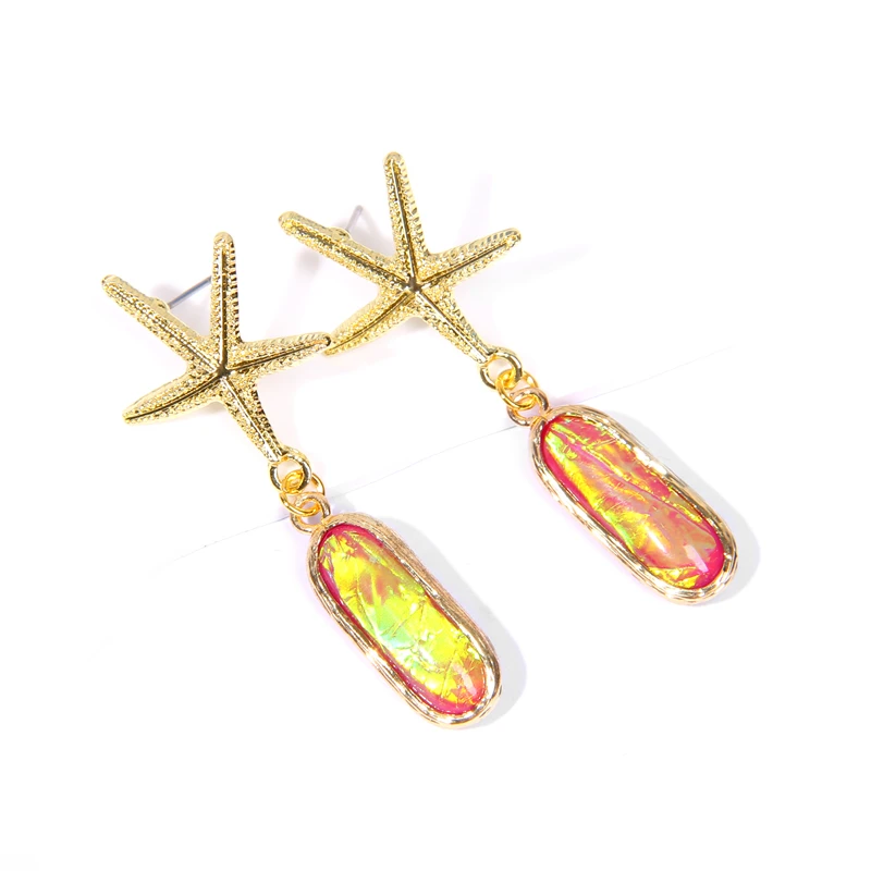 Boho серьги с камнями-опалами для женщин винтажный Радужный крючок Висячие серьги ювелирные изделия - Окраска металла: 26