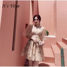 It's Yiya платье для выпускного вечера v-образный вырез с коротким рукавом женские вечерние короткие платья элегантные блестки кружева Vestidos de gala E798