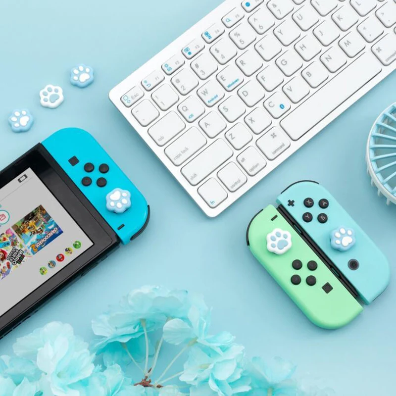 Cat Paw Thumb Stick Grip Cap Capa Protetora Joystick para Nintendo Switch Oled Lite Controlador Joy-con Caixa de Polegar Rosa Azul - Image 3