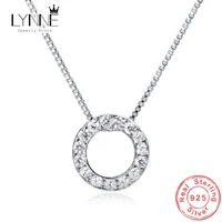 Colliers avec pendentif rond en argent Sterling 925 et Zircon pour femmes, bijoux fins, Semi-strass, Simple, cercle brillant, chaîne de clavicule 1