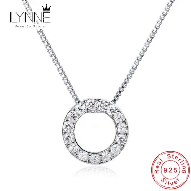 Colliers avec pendentif rond en argent Sterling 925 et Zircon pour femmes, bijoux fins, Semi-strass, Simple, cercle brillant, chaîne de clavicule 1