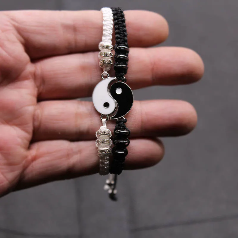 Handmade Braided Couple Bracelet Adjustable Tai Chi Ying Yang