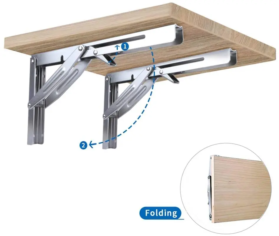 2 Pieces Folding Heavy Duty ShelfBracket Bench Table Folding Shelf or
