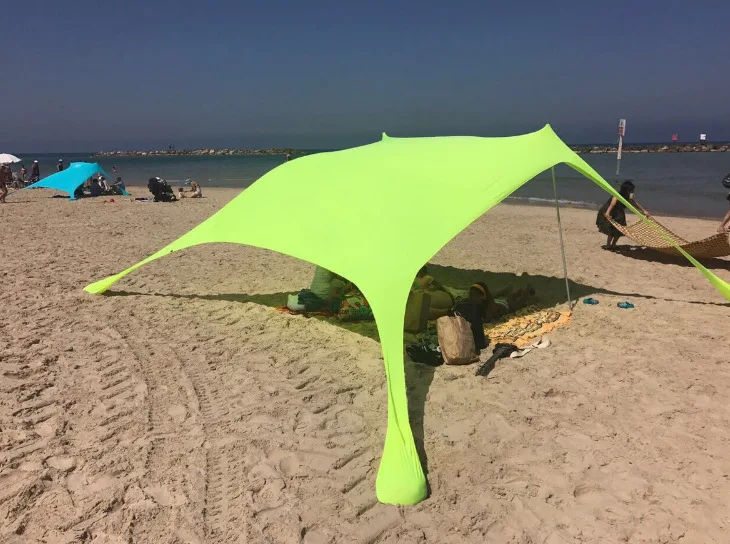 Пляжный зонтик Пляжная палатка с песочницей якоря 4 алюминиевых полюса качество лайкра ткань анти-УФ Идеальный солнцезащитный тент