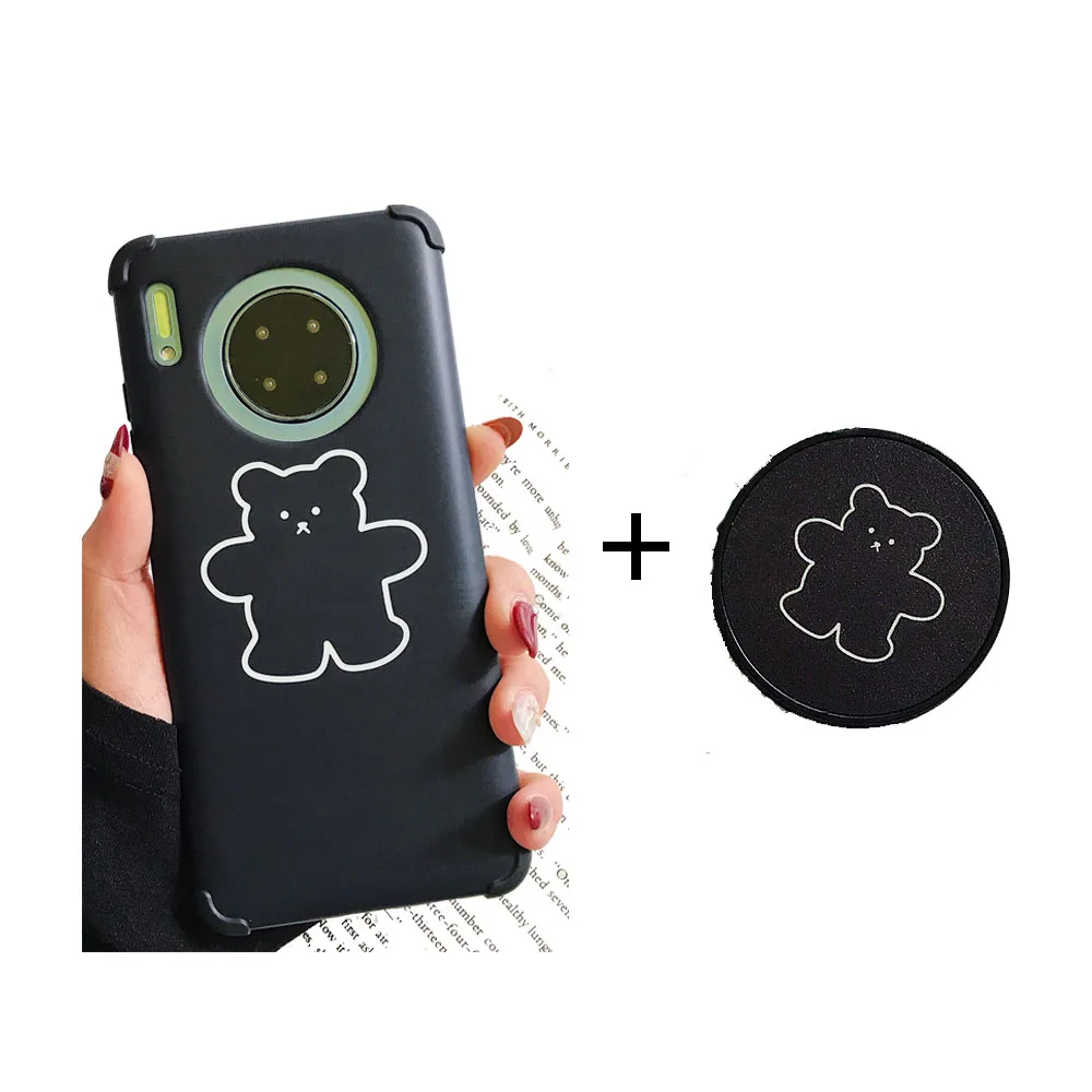 Black with Black Чехол-держатель Cattern с милым медведем для iPhone 11 Pro Max, прозрачный мягкий силиконовый чехол для iPhone X, XR, XS, MAX, 7, 8 Plus, чехол для телефона - Цвет: Black with Black