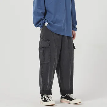

Male Hip Hop Straight Wide Leg Pant Men Vintage Washed Japan Streetstyle Casual Loose Cargo Pant