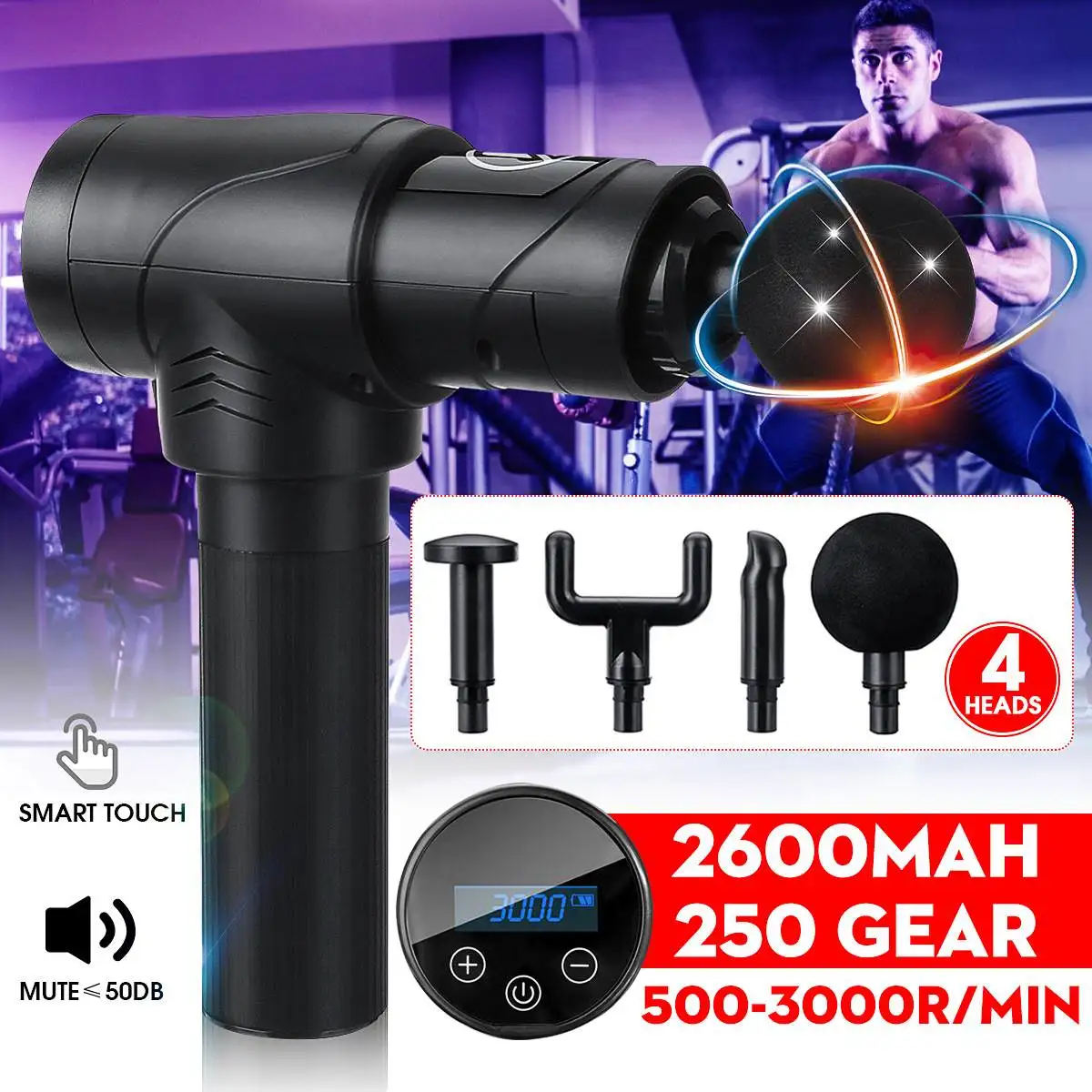 

LED Therapy Massage Guns Tissue Muscle Massager 4 Heads Muscle Pain Management after Training Body Relaxation Slimming With Bag