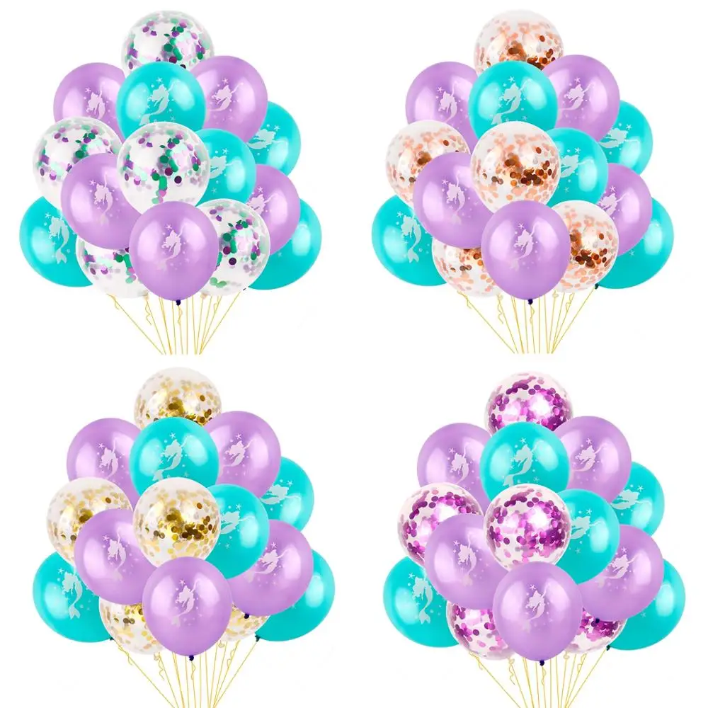 

15Pcs 12 Little Mermaid Latex Balloons Oval Confetti Balloon Wedding Balloons Birthday Party Decoration Baby shower Supplies