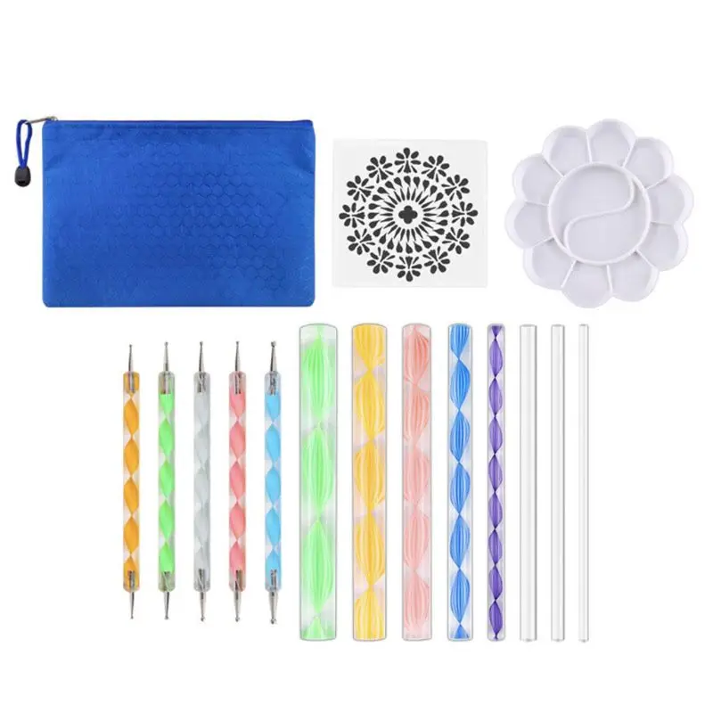 

37PCS Mandala Dotting Tools Set Pen Dotting Tools Brushes Mandala Stencil Ball Stylus Paint Tray for Rocks Painting
