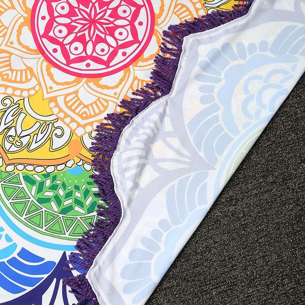 Round Beach Towel Yoga Blankets Diameter 150cm Yoga Mat with Flowers Pattern Indian Mandala Tapestry Picnic Mat Valentine's Day (4)