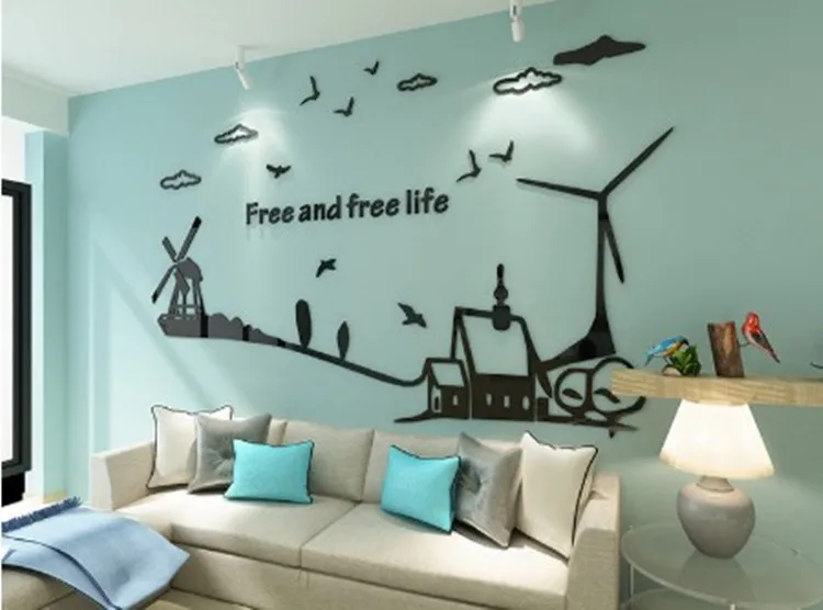 Waliicorners Background Wall Decoracion Pastoral Windmill Black Acrylic Mirror Wall Sticker 5 H4a65c696fdfb40ba937e9c887c2be1a3O