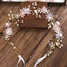 Розовый цветок искусственный жемчуг стразы повязка на голову шпилька свадебное платье аксессуары для невесты шпильки для волос головной убор диадемы украшения для волос VL