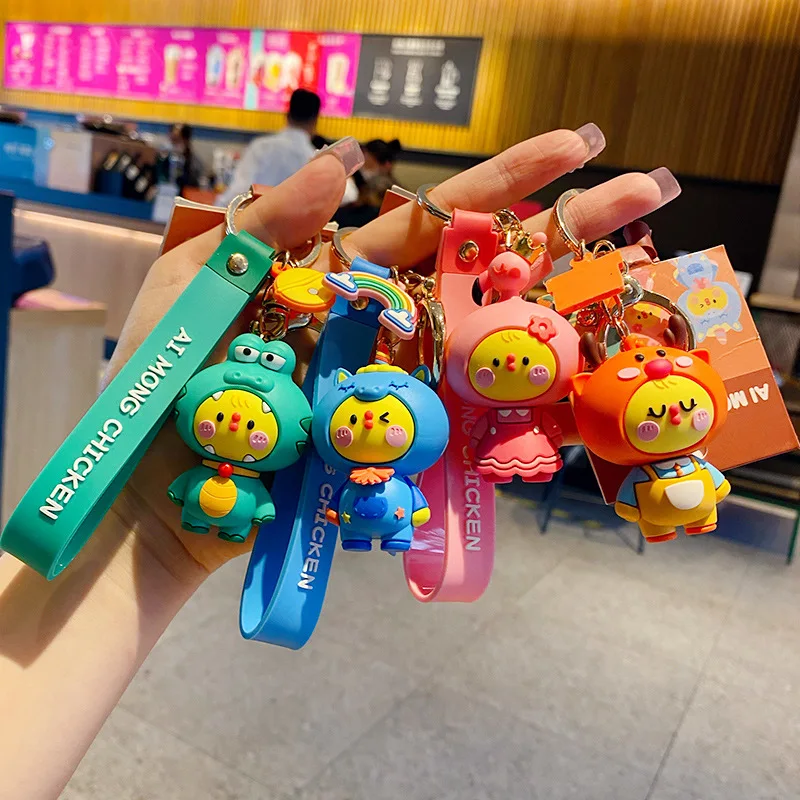 

Cartoon Cute Genuine Ai Meng Chicken Keychain Trend Fashion Boys and Girls Bag Pendant Car Key Ring Chain Creative Keyring Gift