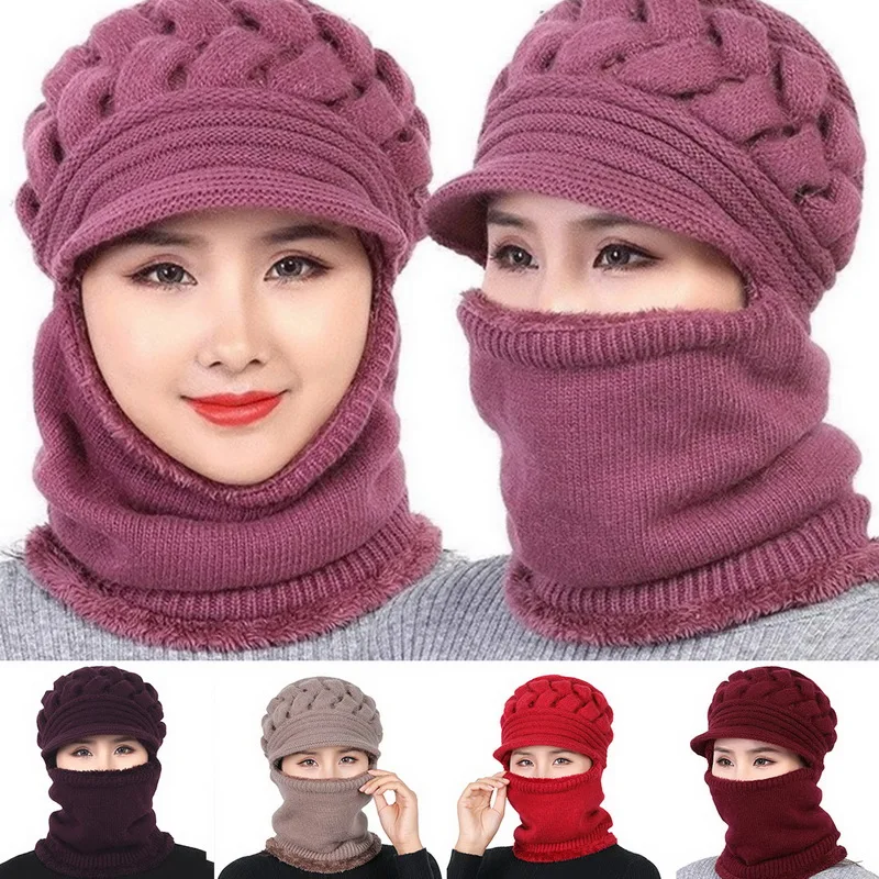 Женская теплая осенне-зимняя Шапка-бини шапки маска женская зимняя шапка вязаная