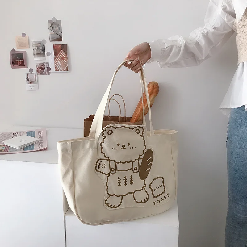 OUCHA - Bear Print Canvas Tote Bag