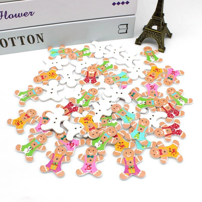 40pcs/pack Mixed Christmas Wooden Buttons for Craft Scrapbooking Products Accessories 2 Holes 5