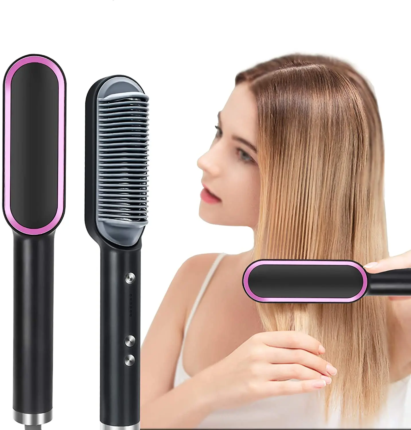 Hair Straightener Brush 2 in 1 Hot Comb Brush & Curling Iron