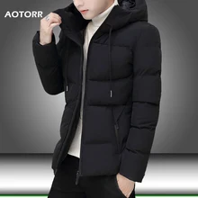 Зимние мужские парки, куртка с хлопковой подкладкой, теплое мужское ветрозащитное пальто, мужские куртки с капюшоном, приталенные пальто, новая однотонная Повседневная Верхняя одежда