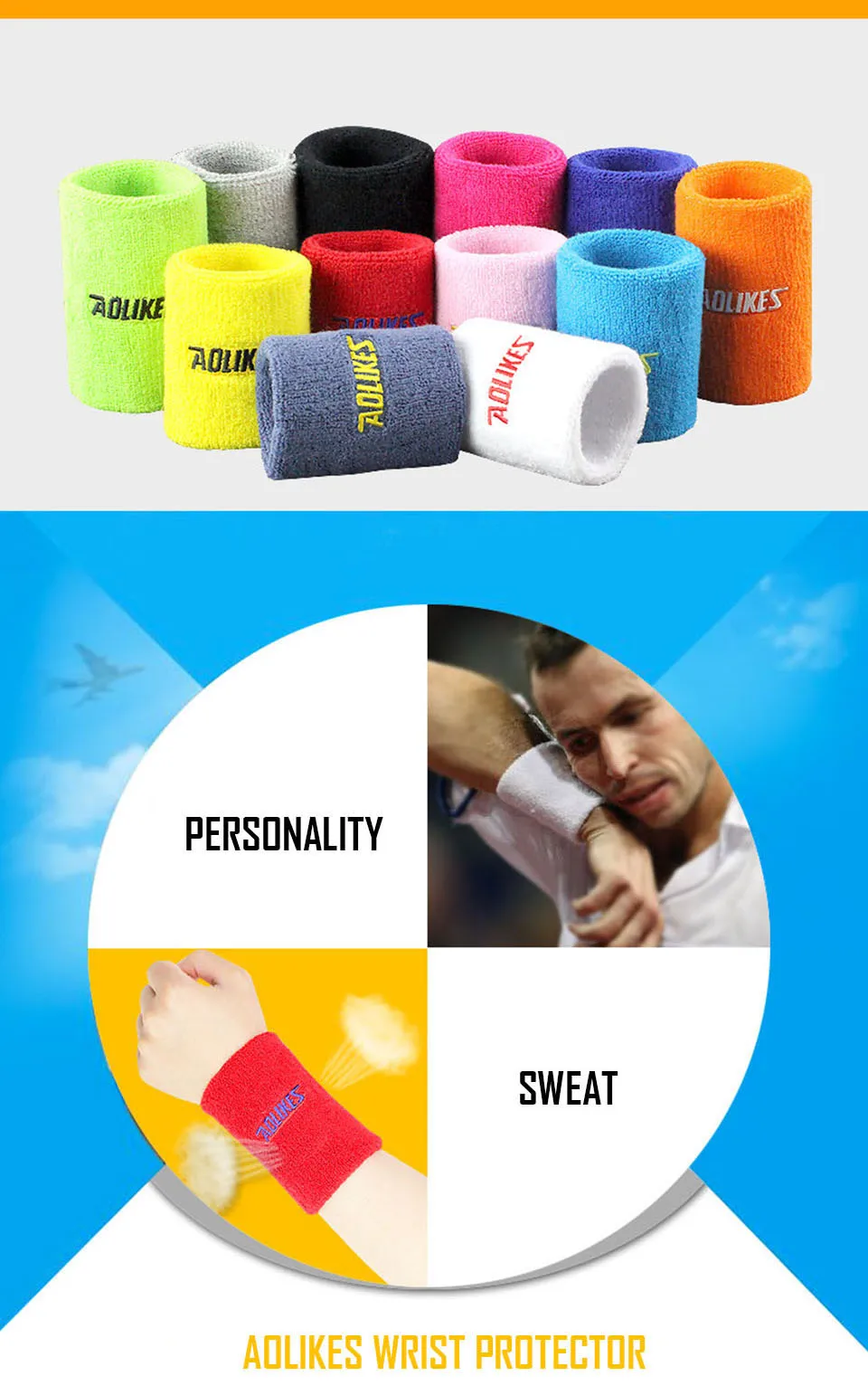 Description Picture 3 of itemAOLIKES 1PCS Cotton Elastic Wristbands Gym Fitness Gear Support Power Weightlifting Wrist Wraps for Basketball Tennis Brace