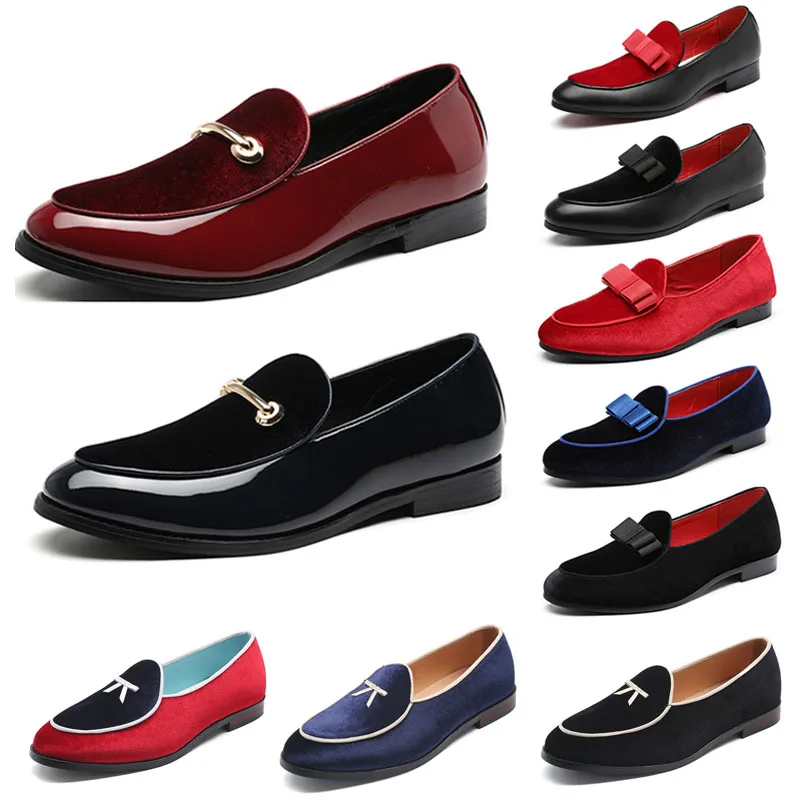 

4 Styles 2020 Men Leather Shoes Formal Wedding Fashion Bowknot Suede Loafers Male Flats Gentlemen Casual Slip on Leather Shoes