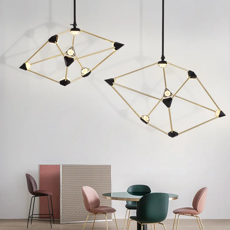 

Living Room LED Chandelier Modern Minimalist Rhombus Glorious Creative Home Lighting Northern European-Style Library Bedroom Lam