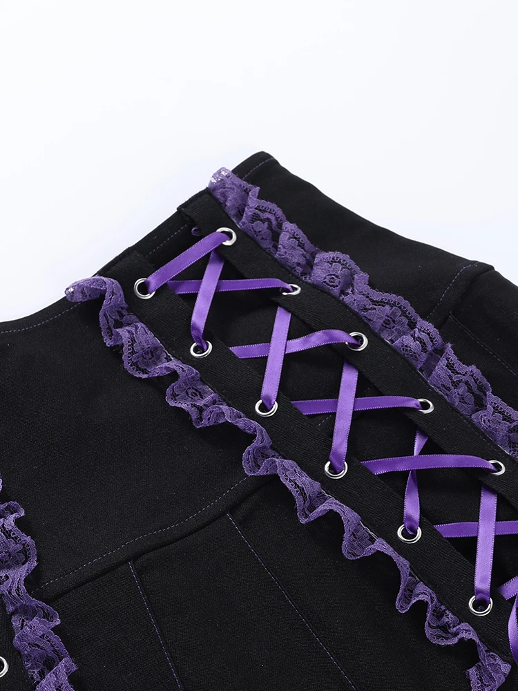 InsGoth Mall Goth Sexy Lace Up Camis Y2K Aesthetic Punk Backless Spaghetti Straps Tops High Waist Bandage Mini Skirts 2pcs Sets plus size pants suits evening wear