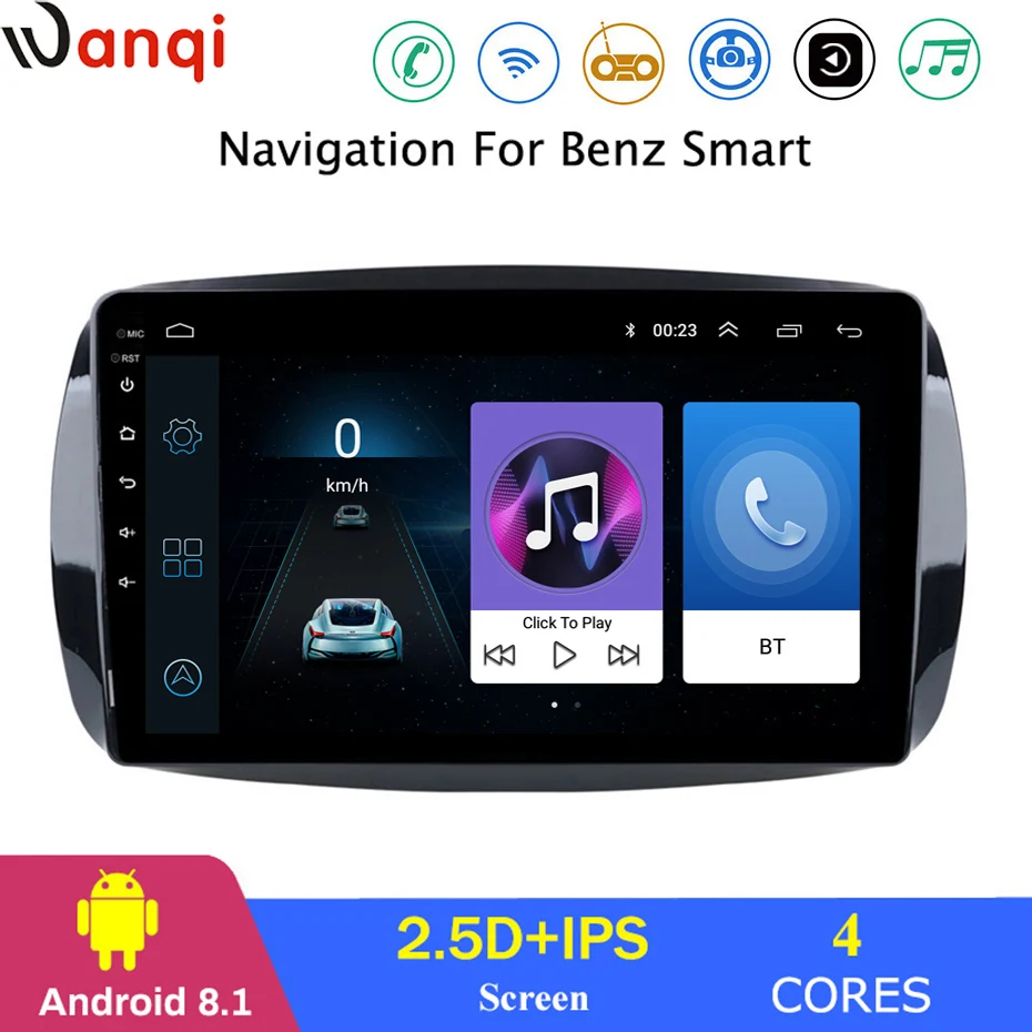 Для Benz Smart Fortwo C453 A453 W453 автомобильный Радио Мультимедиа Видео плеер навигация Android 8,1 SWC BT wifi седан без dvd