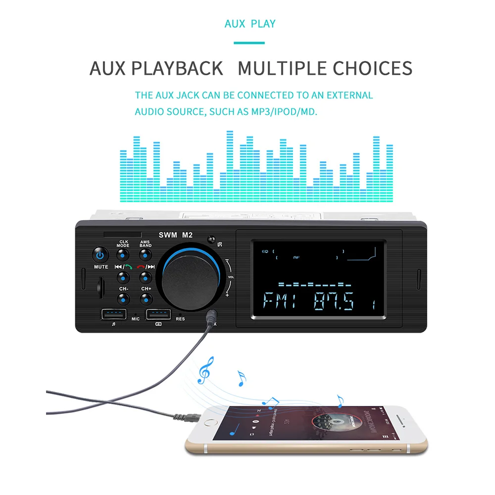 SWM M2 автомобильный стерео MP3-плеер FM Музыкальный радио MP3-плеер Стерео USB AUX двойной usb зарядка для iOS/Android головное устройство mp3-плеер