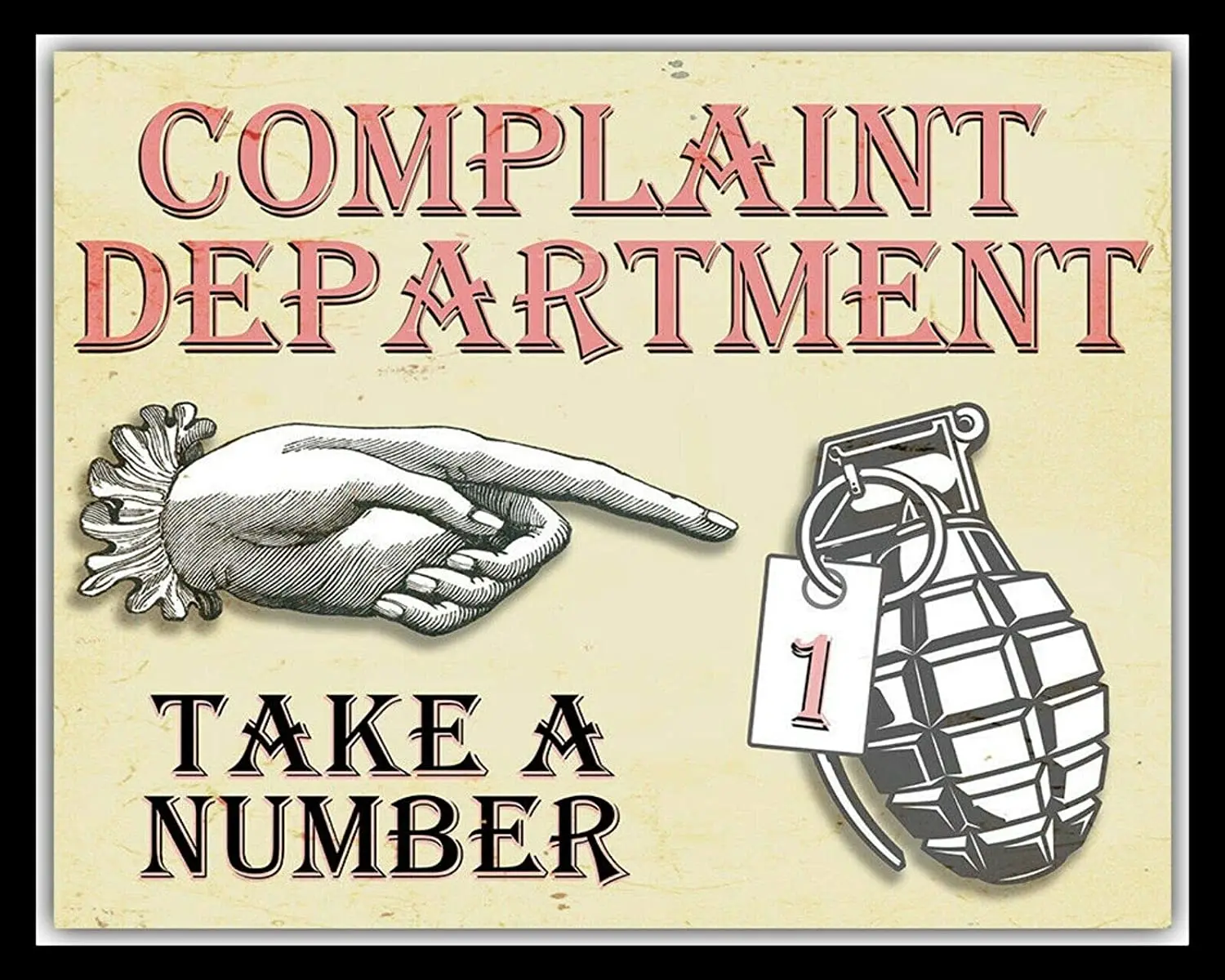 

Duoduo Complaint Department Take A Number Hand Grenade Retro Vintage Country Tin Sign Bar Cafe Art Bar Decoration Living Room