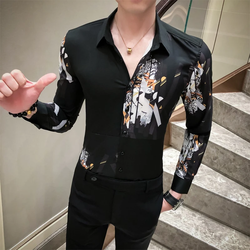 British Style Men Shirt Casual Fashion Spliced Design Digital Print Luxury Shirts For Men Long Sleeve Slim Fit Blouse Men 3XL-M British Style Men Shirt Casual Fashion Spliced Design Digital Print Luxury Shirts For Men Long Sleeve Slim Fit Blouse Men 3XL-M