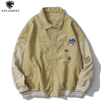 

Aolamegs Men's Jackets Distressed Casual Coat Harajuku Retro Windbreaker High Street Patchwork Streetwear Cute Pattern Outwear