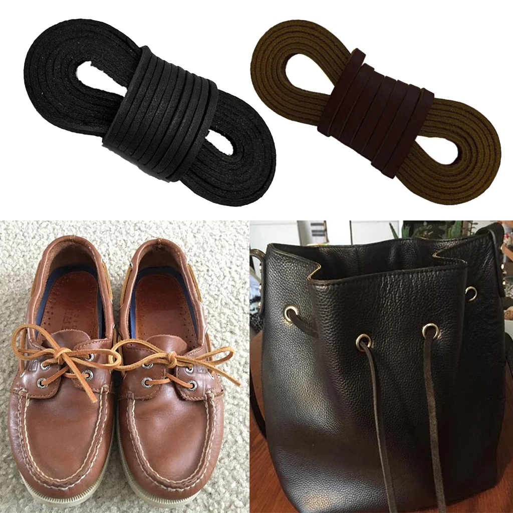 

2pcs Cowhide Leather Square Shoe Boot Laces Thongs Extra Strong Shoelaces - 72in Per Roll(0.1in Wide) - Black & Coffee