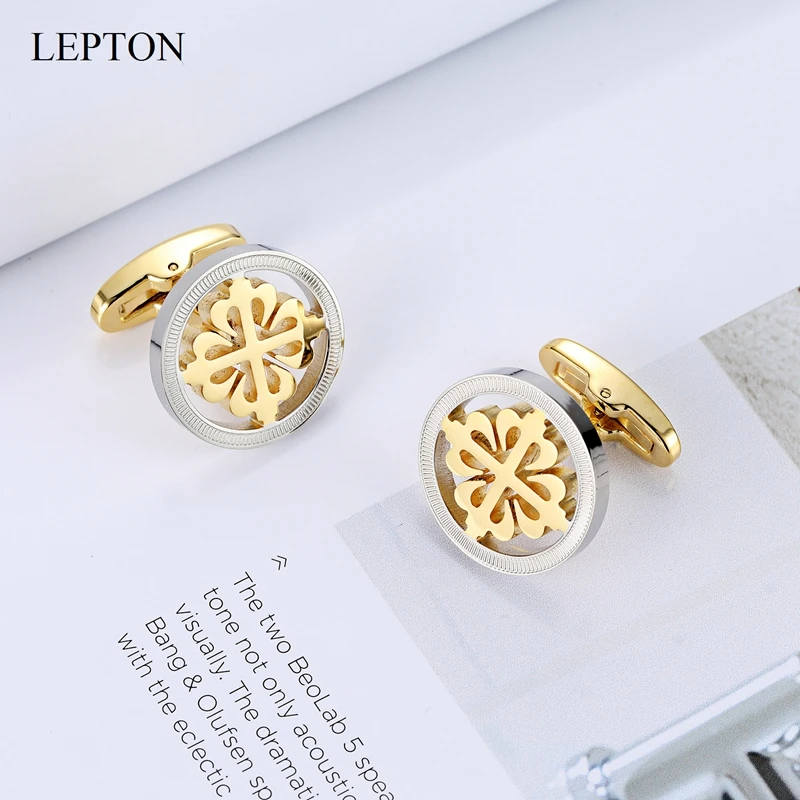 Lepton Серебро &amp 18K золото Цвет крестовых запонки из нержавеющей стали круглые для