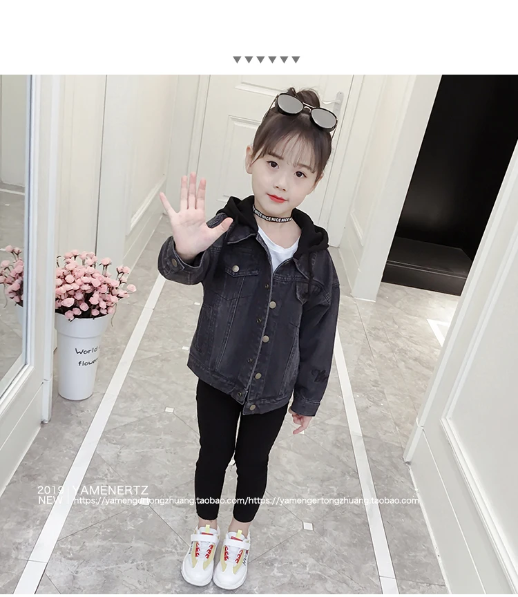 Girls Casual Hooded Denim Jacket Cowboy Outerwear Spring Autumn Clothes Children's Jackets Foreign Style Students Kids Coat P251