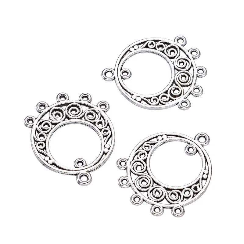 200pcs Antique Silver Dangle Chandelier Component Link Flat Round Connector For Jewelry Making DIY Dangle Drop Earrings F65