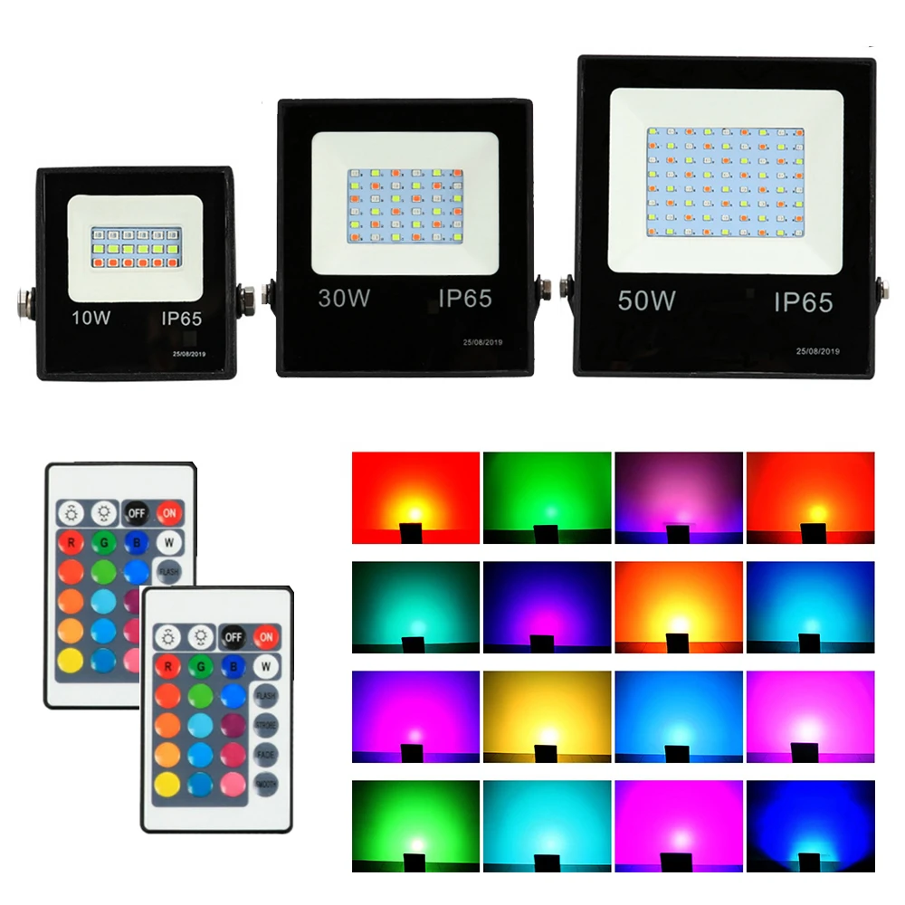 led flood lights bunnings RGB LED Floodlight Remote Control 220V Flood Light 30W 50W Outdoor Waterproof Spotlight Garden Lamp 16 Colors colored flood lights