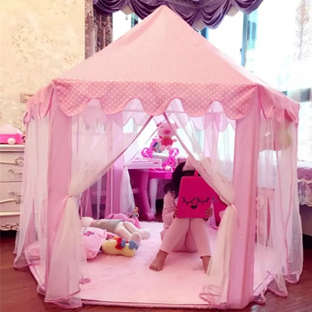 Children Princess Pink Castle Tents Portable Boys Girls Indoor Outdoor Garden Folding Play Tent Lodge Kids Balls Pool Playhouse