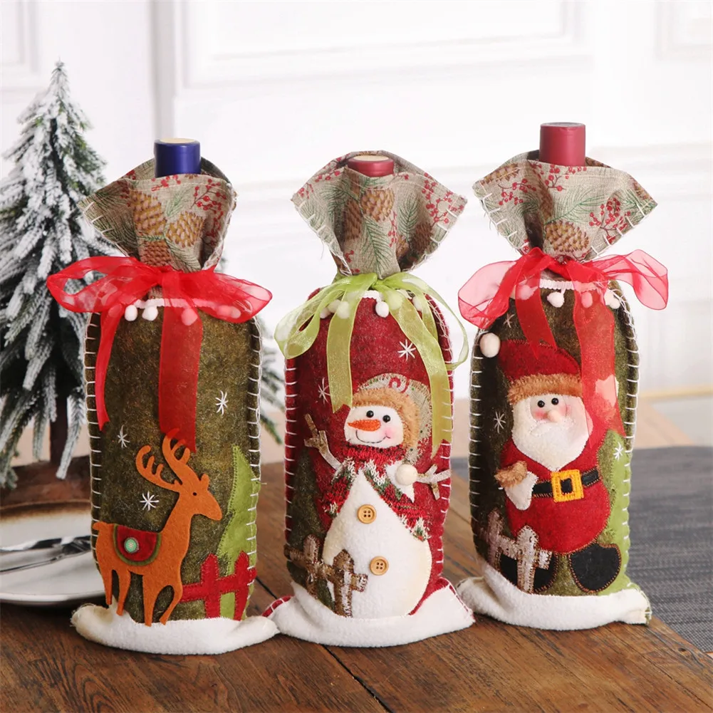 Мешки-Чехлы для бутылок красного вина, украшения для дома, вечерние, Санта-Клаус, снеговик, Рождественская упаковка, Рождественское украшение