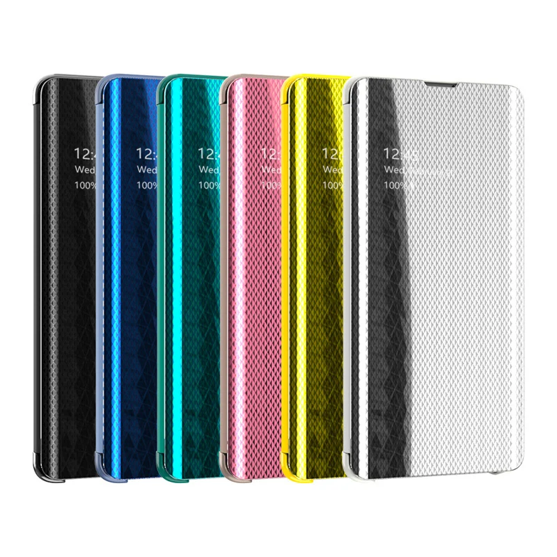 

Smart Sleep Awake Flip Case For Samsung Galaxy Note 9 8 S10 S8 S9 Plus S7 Edge Plating Mirror Kickstand Full Luxury Cover Bag