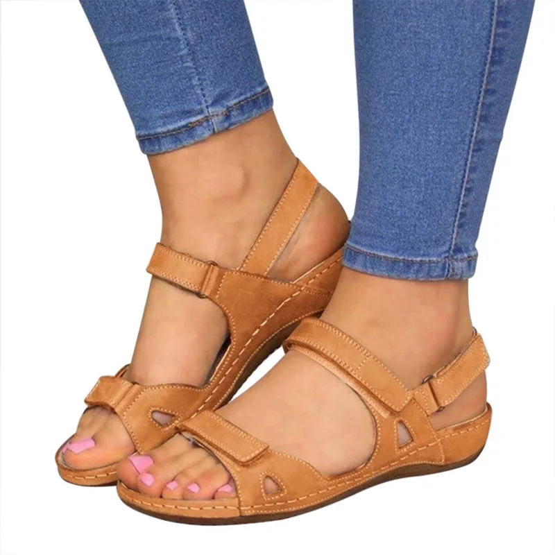 Litthing из искусственной кожи Летние женские сандалии шить сандалии женская повседневная обувь с открытым носком на платформе на танкетке шлепанцы пляжная обувь - Цвет: brown 4