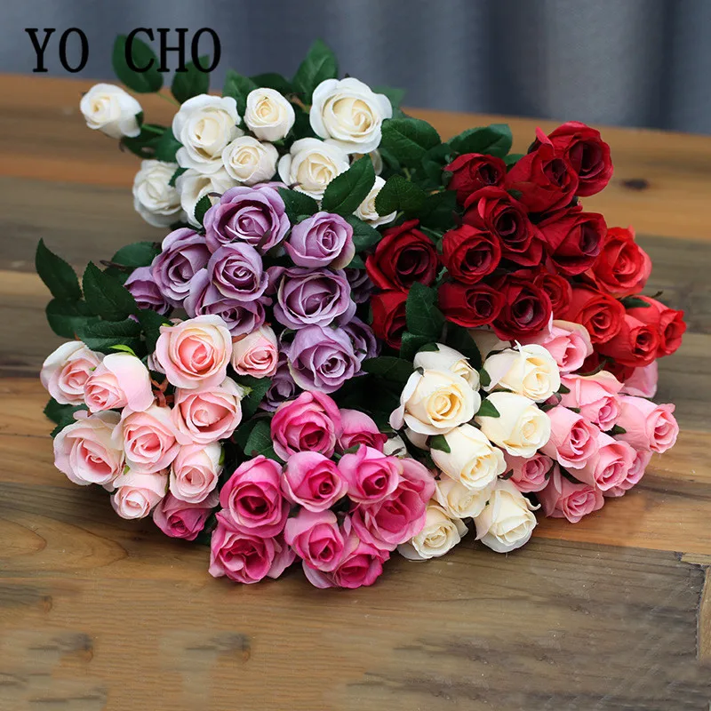 Artificial Rose Silk Fower Bouquet 12 Heads Imitation Flower Rose Bridal Hand Holder Wedding Home Party Holiday Decor