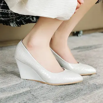 

2020 New Women Pumps Fashion Wedges Shoes Pointed Toe High Heels Party Shoes Shallow Shoes Woman Black Gray White