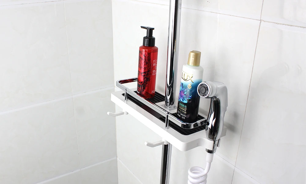 Bathroom Shower Storage Rack Holder Organizer ABS Plastic Bathroom Shelves With Hooks Shampoo Holder Shower Head Holder WB8009