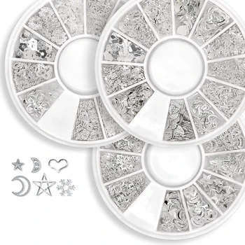 

Mixed 12 Styles Silver 3D Star Moon Metal Rivet Ongles Nail Art Decoration Accessories Manicure Charms Nails Alloy Jewelry Studs