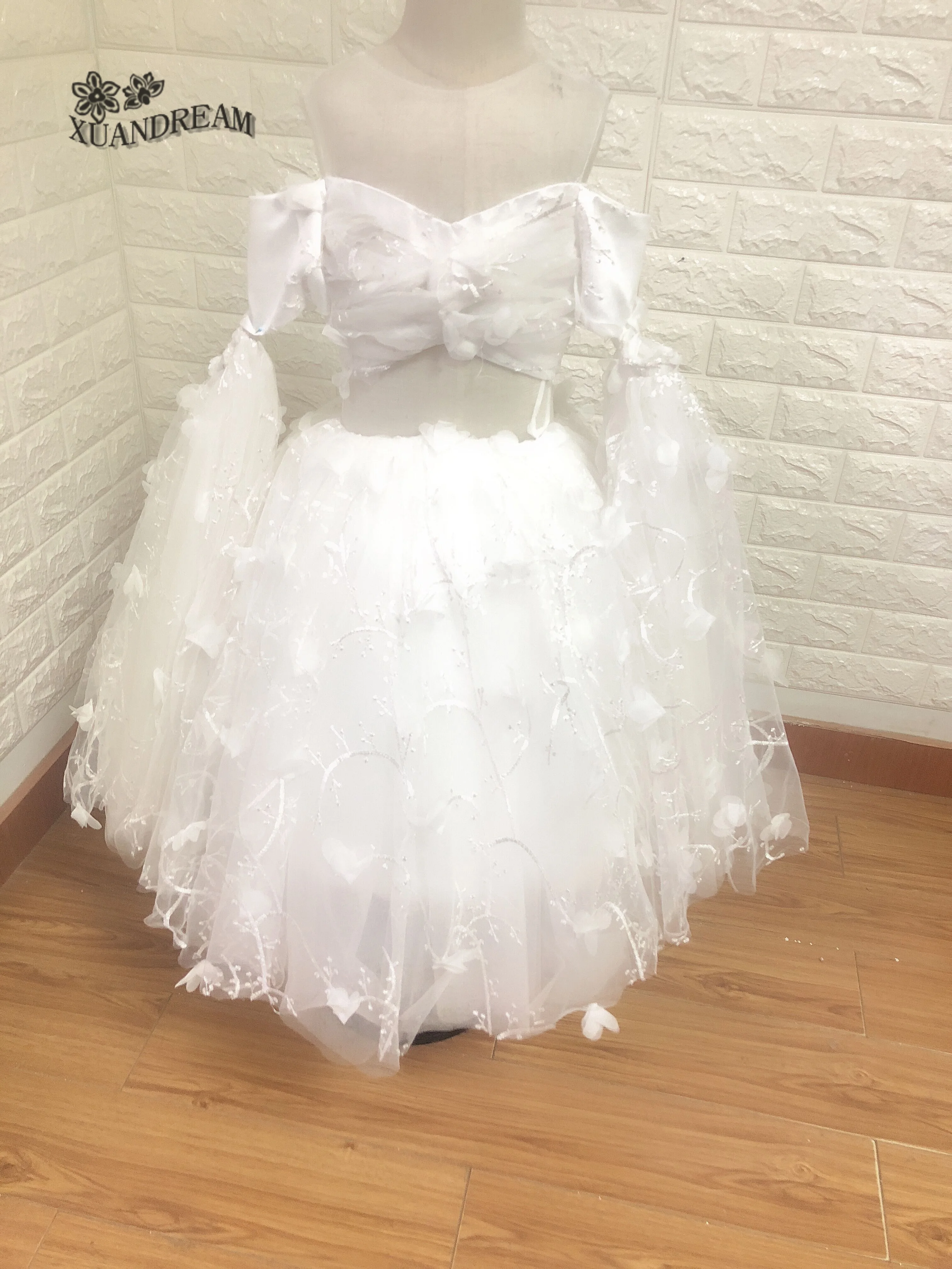 XUANDREAM недорогие платья vestidos primera comunión robe soiree fille, детское платье для девочек, Белые Платья с цветочным узором для девочек, XD-153