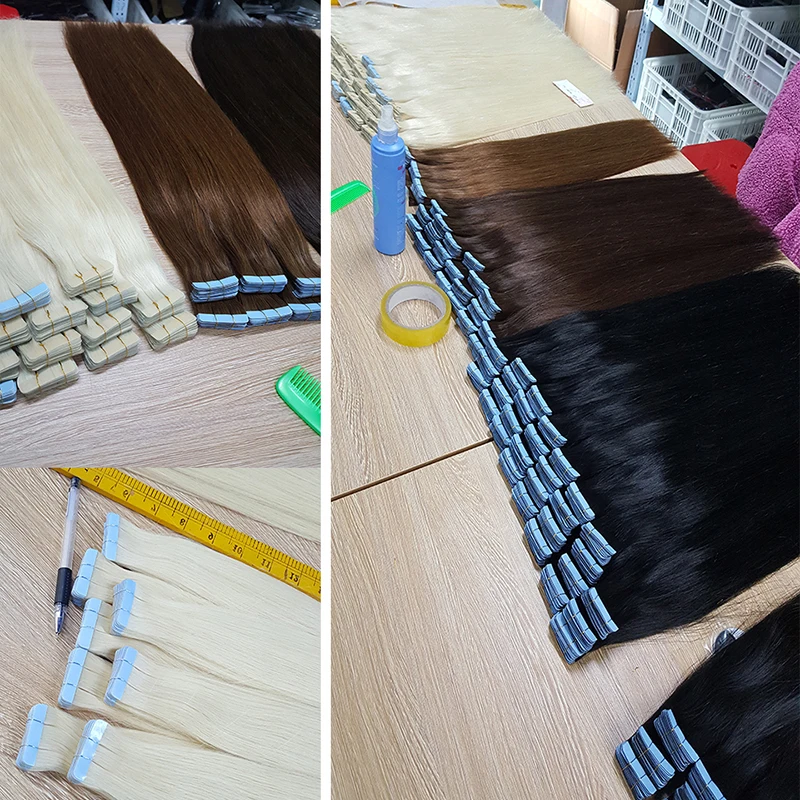 Body Wave Human Hair Tape In Extensions Mongolian Seamless Skin Weft #1 jet Black Brown Blonde PU Straight 100% Remy Hair