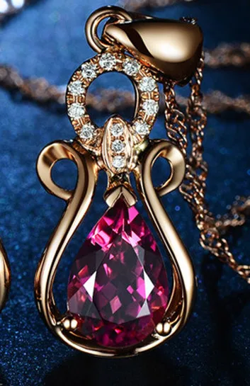 Rose red gemstone Маленький Рубин драгоценный камень красный кристалл кулон ожерелье для женщин femme 18 К розовое золото Циркон Алмаз Роскошные вечерние ювелирные изделия Рождественский подарок - Цвет камня: Rose red gemstone