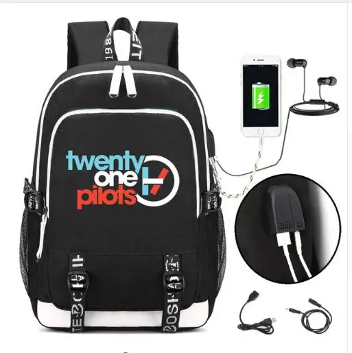 as pictures Рюкзак Twenty One Pilots, сумка-рюкзак с usb зарядным портом и замком на молнии для подростков, школьников, путешествий, сумка для ноутбука, подарки - Цвет: as pictures