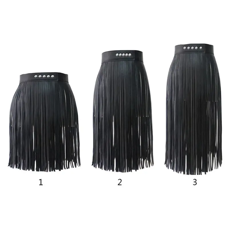 Womens High Waist Faux Leather Tassels Skirt Body Harness Punk Party Clubwear Charm Center Confident dance 4